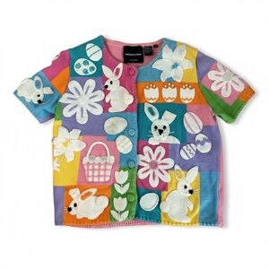 MICHAEL SIMON 1990's Novelty Easter Holiday Button Up Cardigan/Sweater Size S